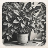 Graustufen-Topf-Pflanze mit riesigen Blätter Rechteckiger Pappuntersetzer (Vorderseite)