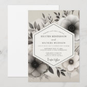 Graustufen-Tusche-Anemone-Hochzeit Einladung (Vorne/Hinten)