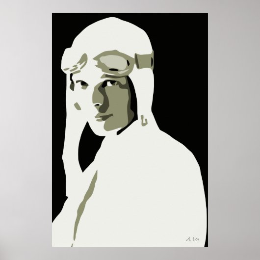 Graustufen-Vektorkunst Amelia Earhart 24" x 36" Poster (Vorne)