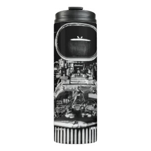 GRAUSTUFENFOTOGRAFIE EINES VINTAGE-AUTOMOTORS THERMOSBECHER