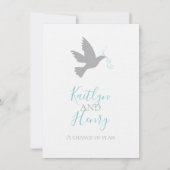 Grautaube Aqua Blue Band Änderung der Hochzeitsplä Einladung (Vorderseite)