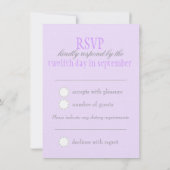 Grautaube lila Band formale Hochzeit RSVP Einladung (Rückseite)