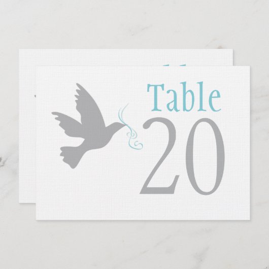 Grautaube mit aqua blauen Hochzeitsfeiern Tischnum Einladung (Vorne/Hinten)