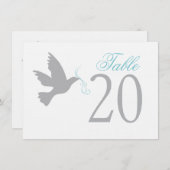 Grautaube mit blauen Hochzeitstiegen Tischnummern (Vorne/Hinten)