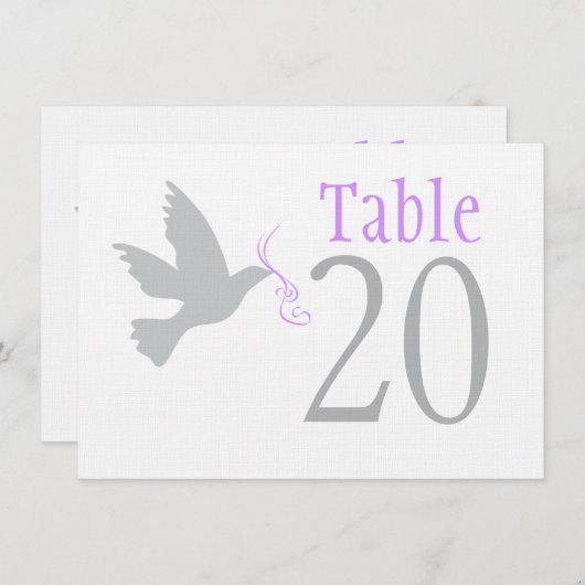 Grautaube mit lila Hochzeitsfeiern Tischnummern (Vorne/Hinten)