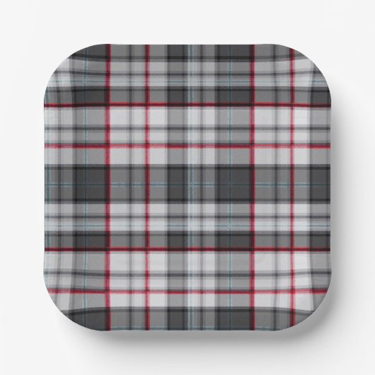 Grautexturierte Tartan kariert Pappteller (Vorderseite)