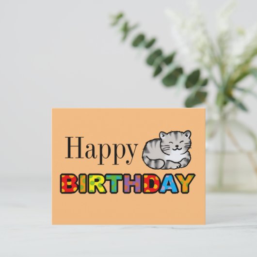 Grautiger-Katze-Geburtstagskarte Postkarte (Stehend Vorderseite)