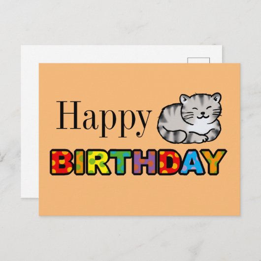 Grautiger-Katze-Geburtstagskarte Postkarte (Vorne/Hinten)