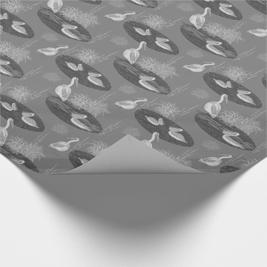 Grautöne Niedliche Vogelmuster Geschenkpapier (Ecke)