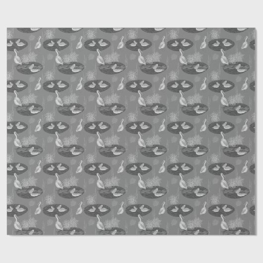 Grautöne Niedliche Vogelmuster Geschenkpapier (Flach)