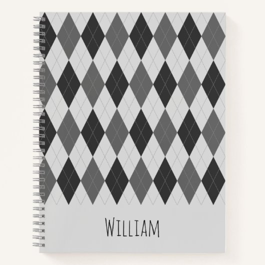 Grautöne-Raute-Muster-Notebook Notizbuch (Vorderseite)