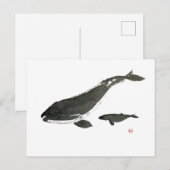Grauwal Mama and baby sumie ink painting Postkarte (Vorne/Hinten)