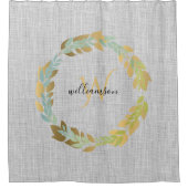 Grauwäsche mit Goldkranz Bauernhof Mit Monogramm Duschvorhang (Vorderseite)