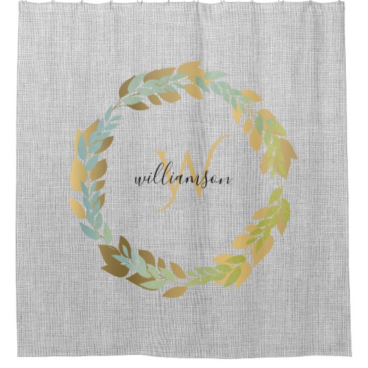 Grauwäsche mit Goldkranz Bauernhof Mit Monogramm Duschvorhang (Vorderseite)