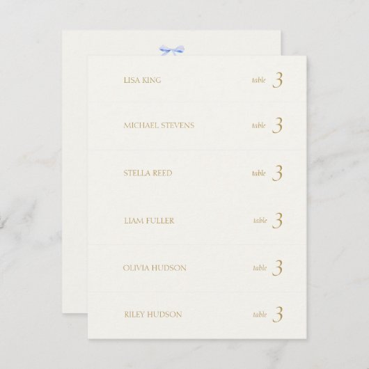 Grauweiß | Blue Ribbon Place Name Escortkarte Mitteilungskarte (Vorne/Hinten)