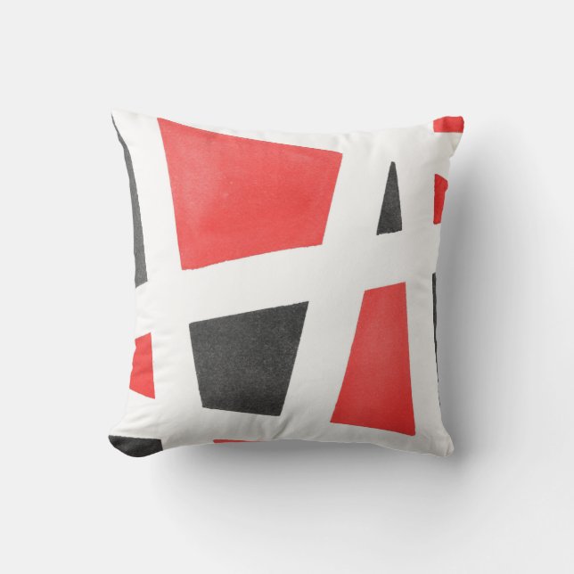 Grauweiß und rot geometrische Wasserfarbe Kissen (Vorderseite)