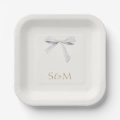 Grauweiß | White Ribbon Bow Wedding Pappteller (Vorderseite)