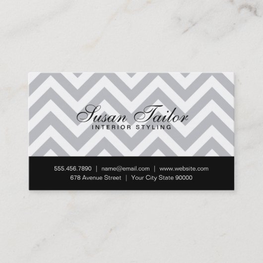 Grauweiß Zickzack | Einfach, minimalistisch, Beruf Visitenkarte (Vorderseite)