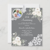 Grauweiße Blumen Foto 25. Hochzeitseinladung (Vorderseite)