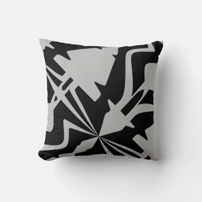 Grauweiße Diagonal Große Abstrakte Schallwelle Kissen (Vorderseite)