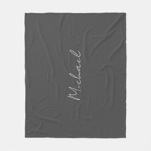 Grauweiße Handschrift Minimalistisch Ihren Namen Fleecedecke (Vorderseite)