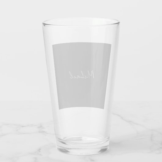 Grauweiße Handschrift Minimalistisch Ihren Namen Glas (Rückseite)