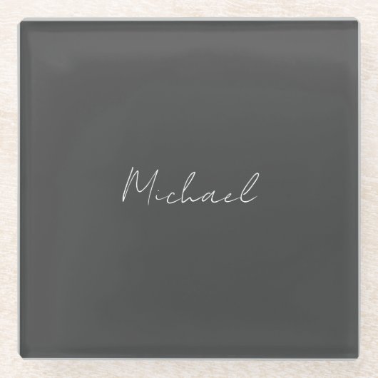 Grauweiße Handschrift Minimalistisch Ihren Namen Glasuntersetzer (Vorderseite)