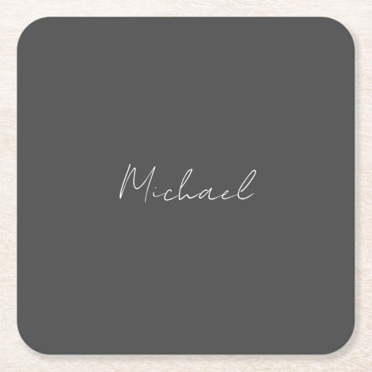 Grauweiße Handschrift Minimalistisch Ihren Namen Rechteckiger Pappuntersetzer (Vorderseite)