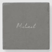Grauweiße Handschrift Minimalistisch Ihren Namen Steinuntersetzer (Vorderseite)