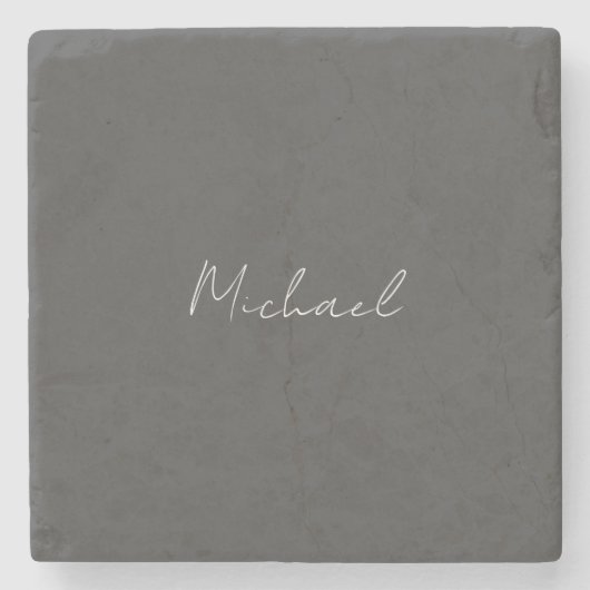Grauweiße Handschrift Minimalistisch Ihren Namen Steinuntersetzer (Vorderseite)