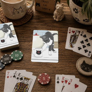 Grauweiße Katze Lustiger Teebecher Küche Spielkarten