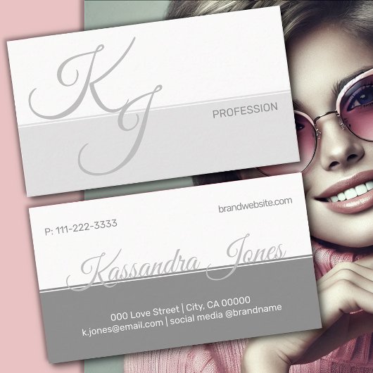 Grauweiße Minimalistische Handschrifteninitials fü Visitenkarte