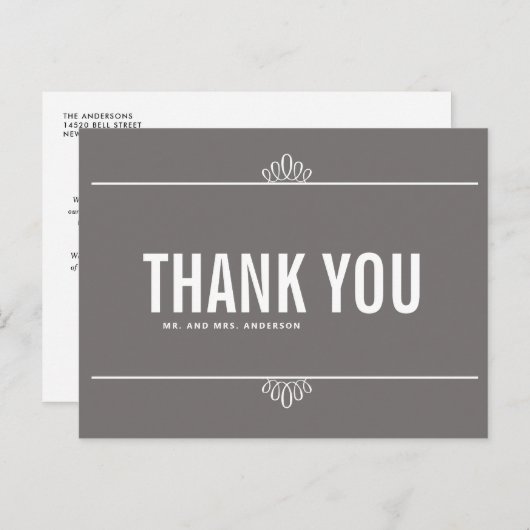 Grauweiße moderne Typografie Danke Postcard Postkarte (Vorne/Hinten)