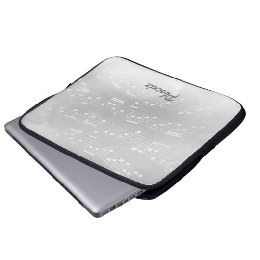 Grauweiße Musiknoten und benutzerdefinierte Monogr Laptopschutzhülle (Vorne Knopf)