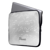 Grauweiße Musiknoten und benutzerdefinierte Monogr Laptopschutzhülle (Vorderseite Links)