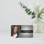 Grauweiße Spiralnummern Benutzerdefiniertes Foto Q Visitenkarte (Stehend Vorderseite)