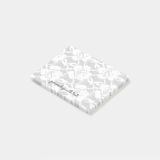 Grauweiße Spitzen-Rose Post-it Klebezettel (angewinkelt)