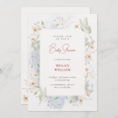 Grauweiße Wildblumen Aquarell Babydusche Einladung (Vorne/Hinten)