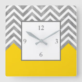 Grauweißer gelber Zickzack Farbblock Quadratische Wanduhr (Vorderseite)