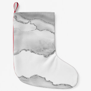 Grauweißer Marmor-Achat Einfacher Silberglanz Kleiner Weihnachtsstrumpf