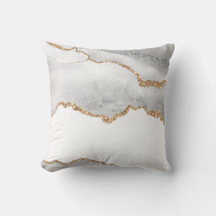Grauweißer Marmor-Achat verfeinert Golden Glitter Kissen