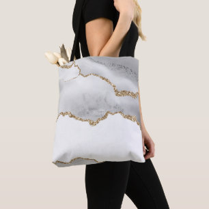Grauweißer Marmor-Achat verfeinert Golden Glitter Tasche