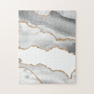 Grauweißer Marmor Achat Verfeinerter Goldglitter Puzzle