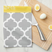 Grauweißer Marokkaner #5 Ananas Monogramm Geschirrtuch (Viertel Falte)