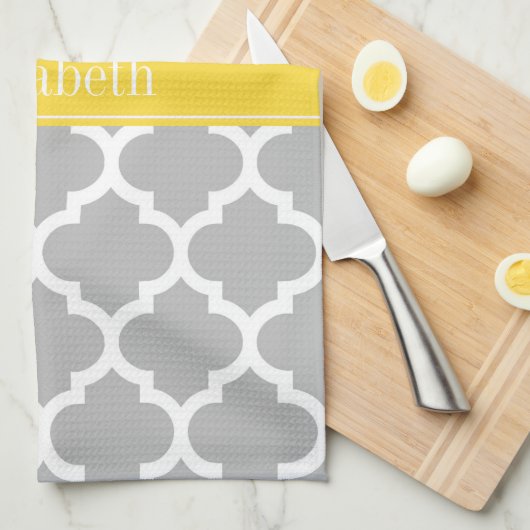 Grauweißer Marokkaner #5 Ananas Monogramm Geschirrtuch (Viertel Falte)