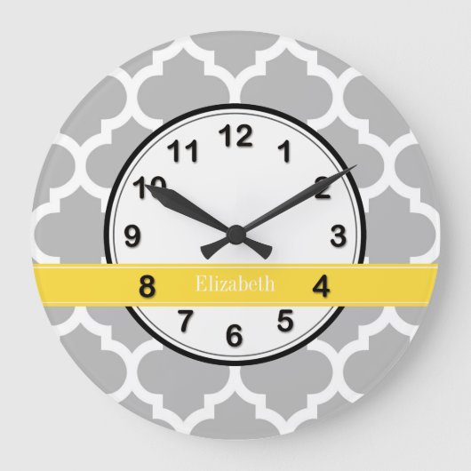 Grauweißer Marokkaner #5 Ananas Monogramm Große Wanduhr (Vorderseite)