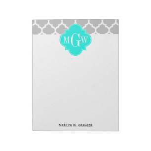 Grauweißer Marokkaner #5 Brt Aqua 3 Initialmonogra Notizblock