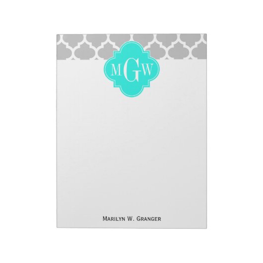 Grauweißer Marokkaner #5 Brt Aqua 3 Initialmonogra Notizblock (Rotiert)