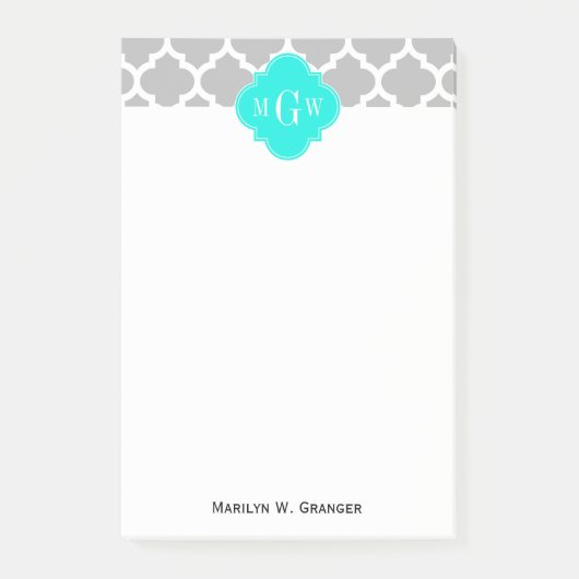 Grauweißer Marokkaner #5 Brt Aqua 3 Initialmonogra Post-it Klebezettel (Vorderseite)