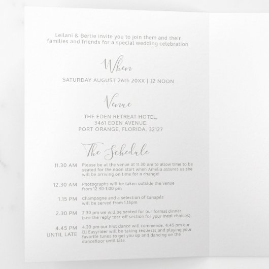 Grauweißes Herz Hochzeit ganz in one Dreifach Gefaltete Einladung (Innen Erste Seite)